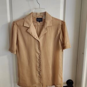 Vintage Givenchy For Fashion Couture Short Sleeve Button Front Blouse - Camel